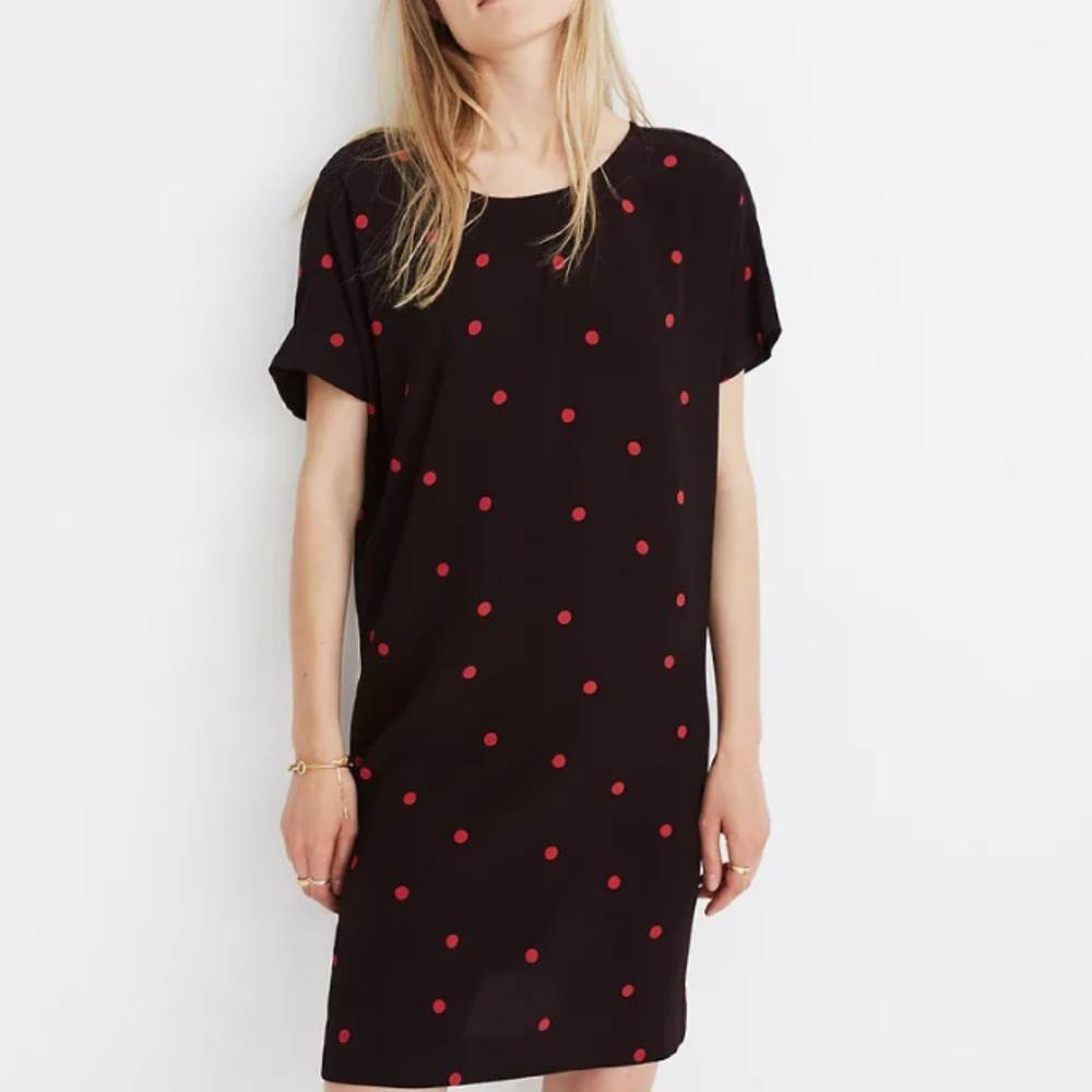 Madewell Brown Pink Polka Dot Shift Dress X-Small Shirt Dress Tie Back Dress